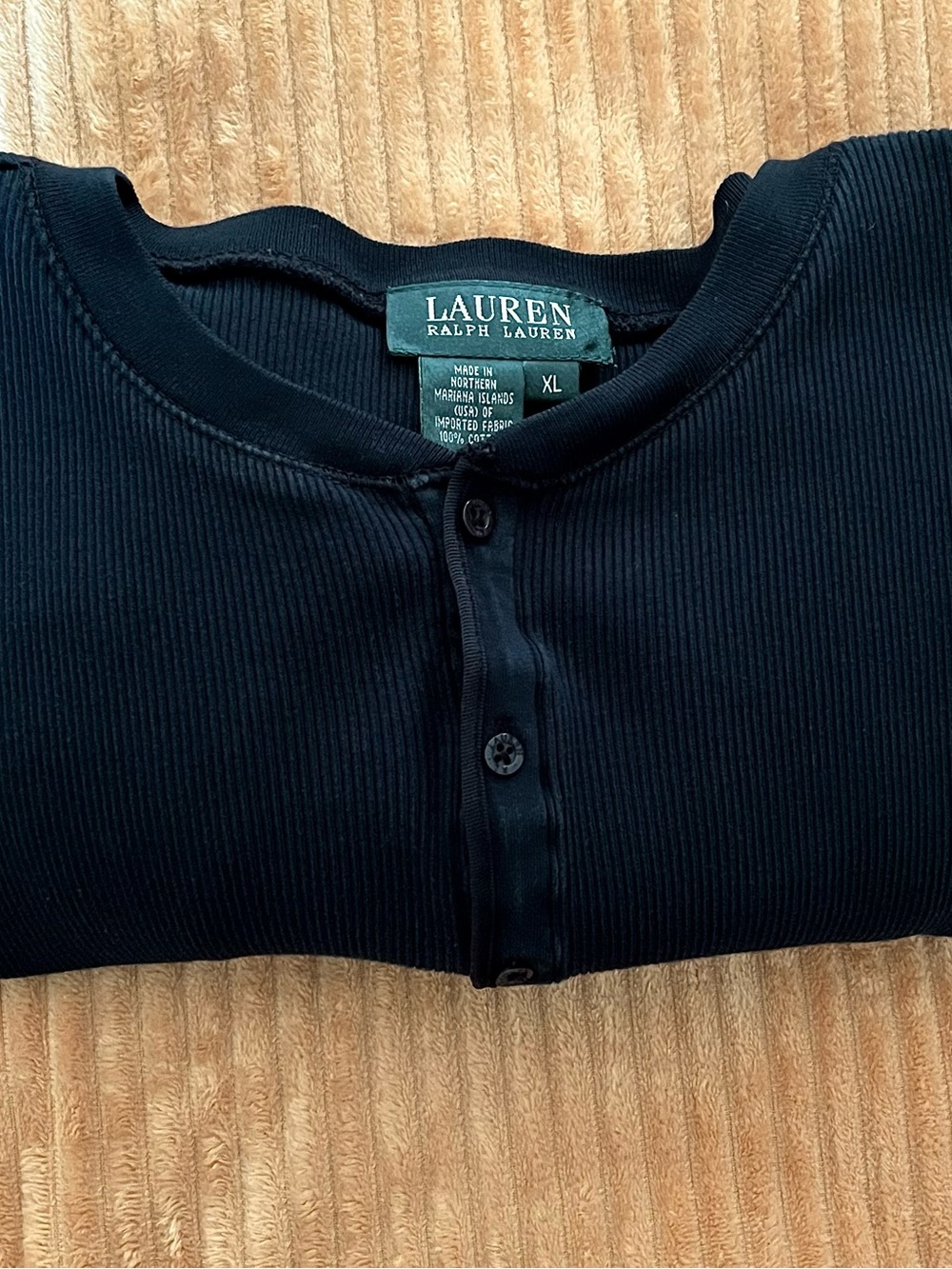 Lauren Ralph Lauren Black Ribbed Cotton Henley Long Sleeve Top XL - Picture 8 of 8